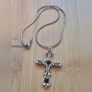 Elegant Silver Tone Cross Pendant Necklace